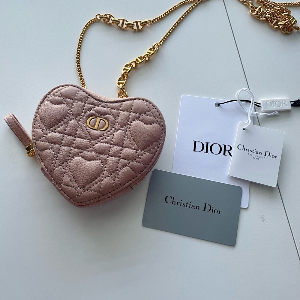 Dior Caro Heart Pouch with Chain - pink / blush